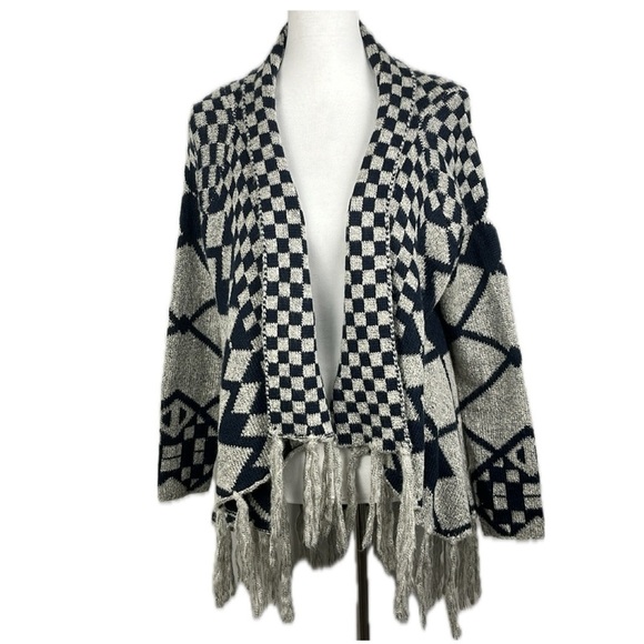 Dolce Cabo Southwest Geometric Open Front Sweater Size S/M Ranch Boho Fringe - Picture 1 of 16